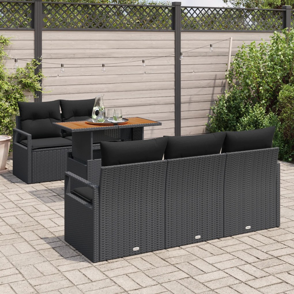 Conjunto de sofás de jardim vidaXL 6 peças com almofadas preto rattan