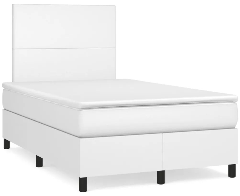 Cama boxspring com colchão 120x190 cm couro artificial branco