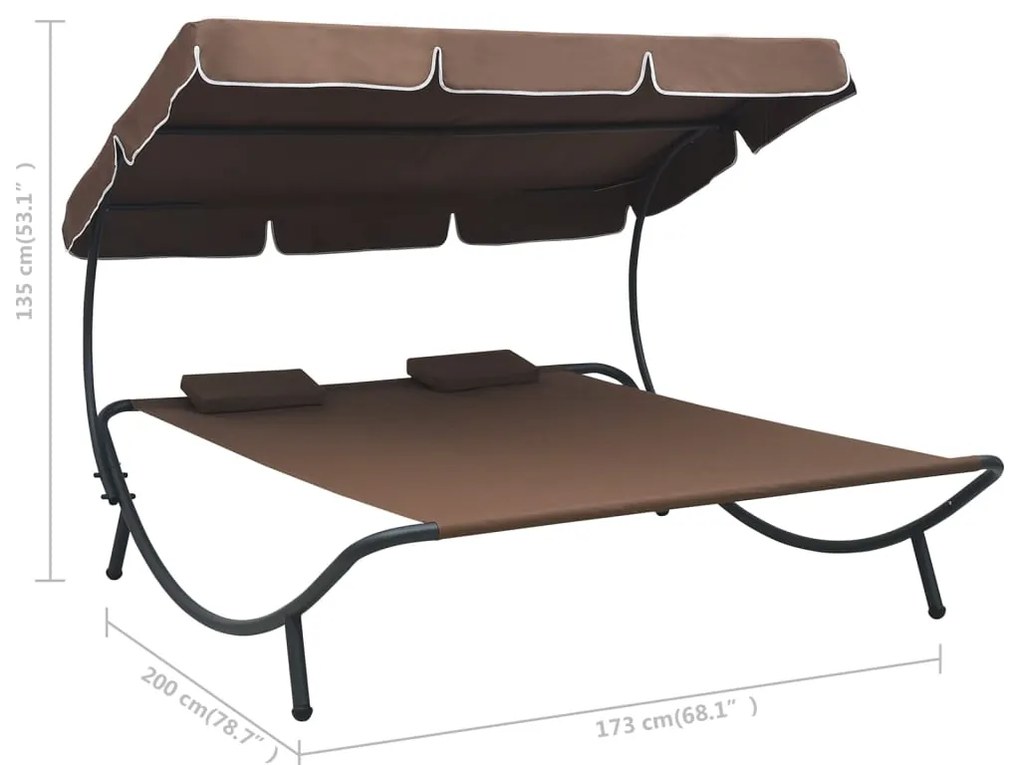 Espreguiçadeira com toldo e almofadas castanho