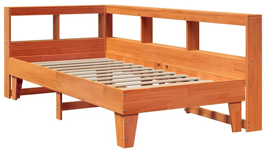 Cama com estante sem colchão 90x190cm pinho maciço castanho-mel