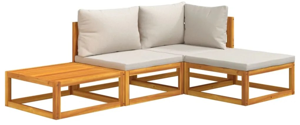 4 pcs conj. lounge de jardim madeira c/ almofadões cinza-claro