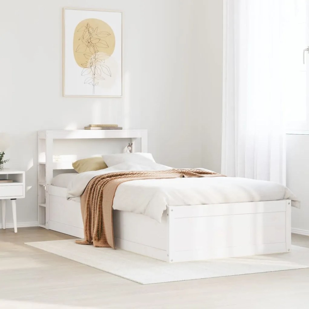 Estrutura de cama com cabeceira 90x190 cm pinho maciço branco