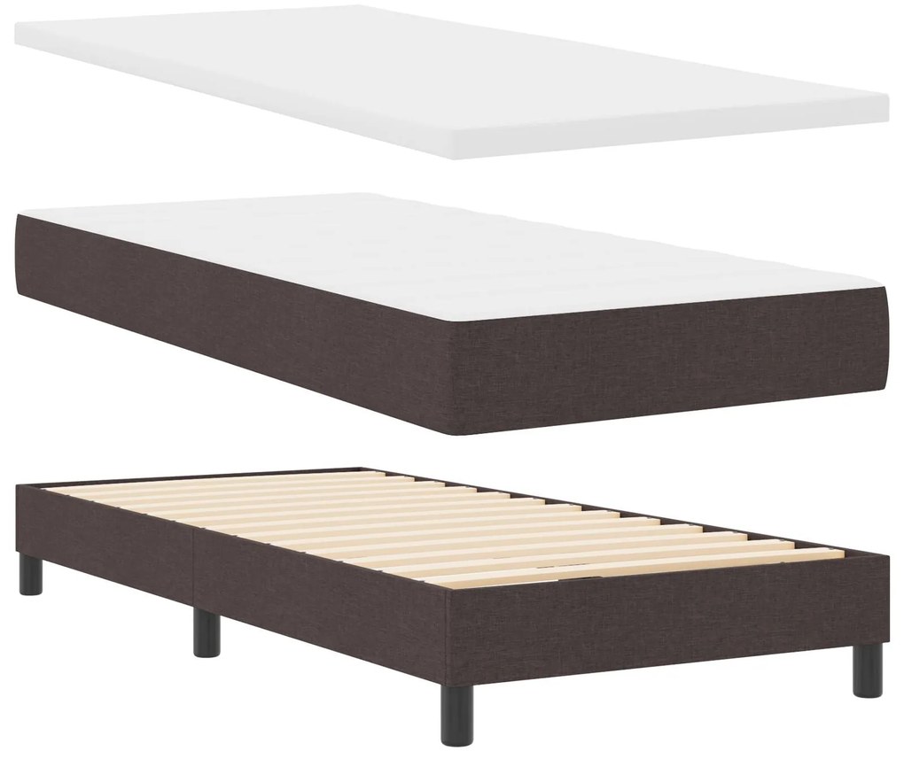 Cama Box com Colchão &amp; LED Marrom Escuro 90x200 cm Tecido