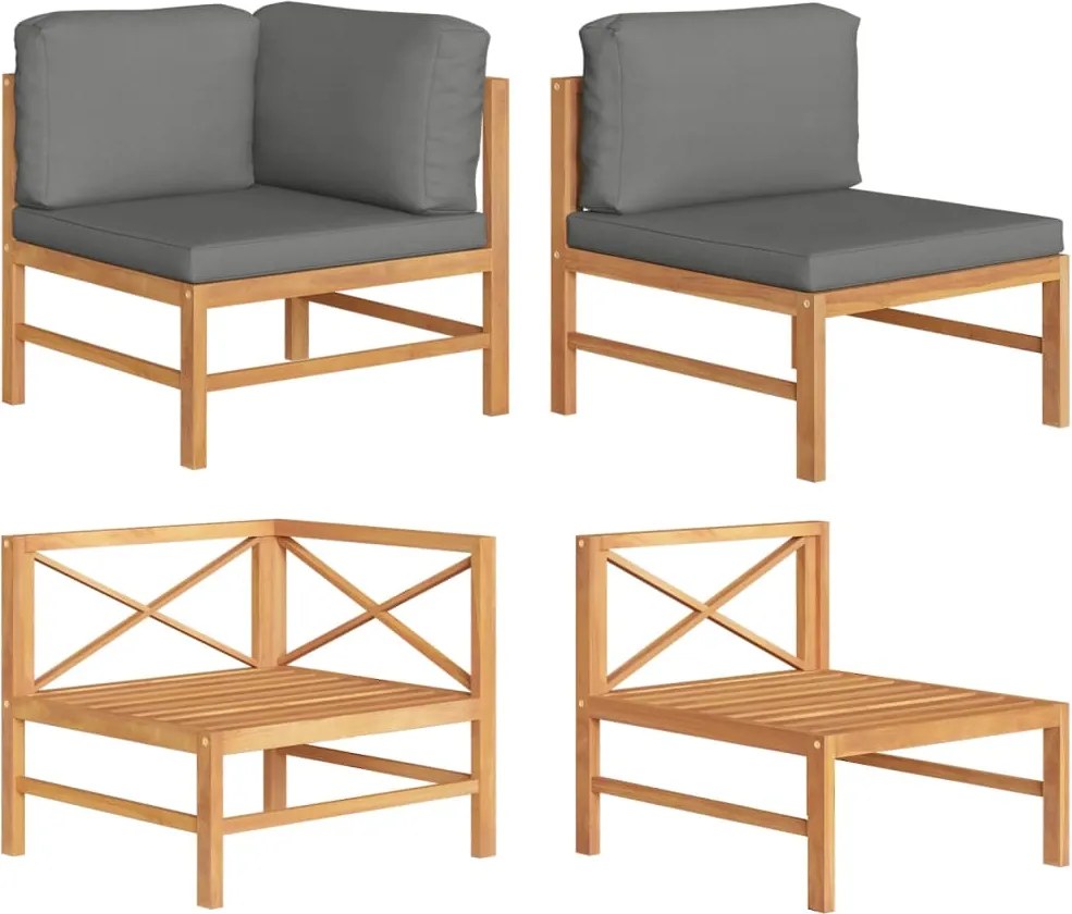 vidaXL 2 pcs conj. lounge de jardim c/ almofadões cinza-escuro teca