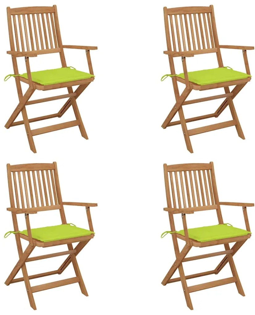 vidaXL Cadeiras de jardim dobráveis c/ almofadões 4 pcs acácia maciça