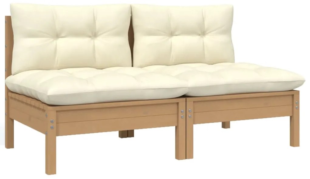 vidaXL Sofá de jardim 2 lugares com almofadões cor creme pinho maciço