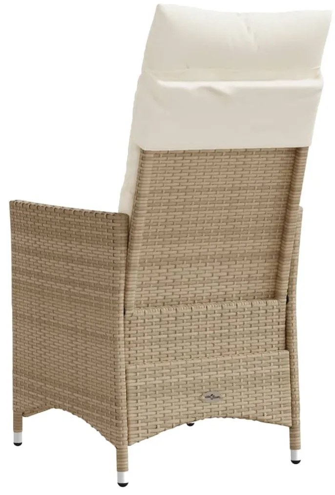 Cadeiras de jardim reclináveis 2 pcs c/ almofadões vime PE bege