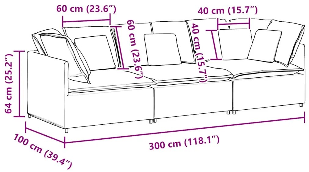 Sofá modular com almofadas veludo cinzento-claro