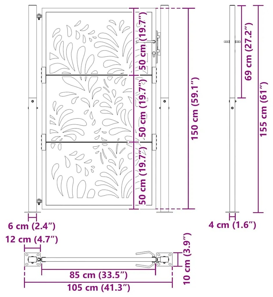 Portão de jardim 105x155 cm projeto de onda de aço preto