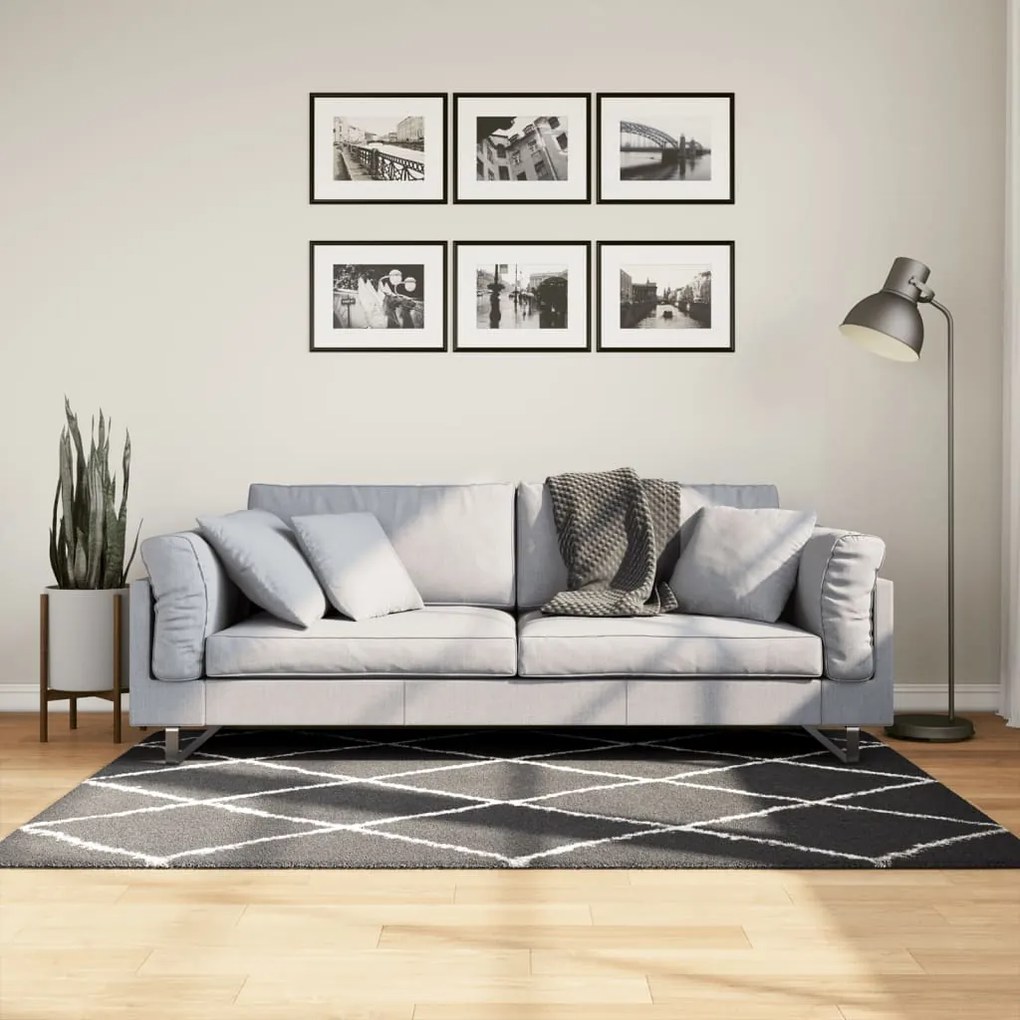 vidaXL Tapete shaggy de pelo alto PAMPLONA 120x170 cm preto e creme