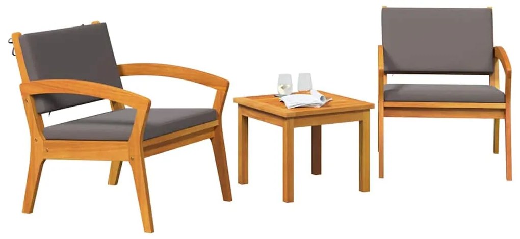 Conjunto Bistro de 3 Peças da com Almofadas, Feito de Madeira de Acáci