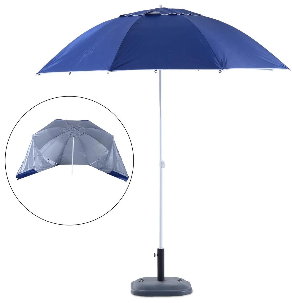 Outsunny Chapéu de Sol de Praia com Painéis Laterais Tipo Tenda Chapéu de Sol para Praia com Proteção UV50 Φ210x222cm Azul