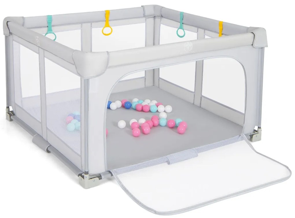Parque infantil para bebés com 50 bolas oceânicas e 4 pegas com porta para 0-3 anos. 127 x 127 x 72,5 cm Cinzento