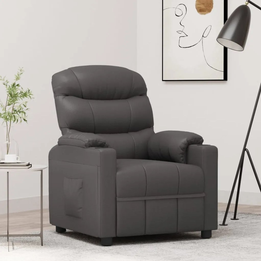vidaXL Poltrona reclinável couro artificial cinzento