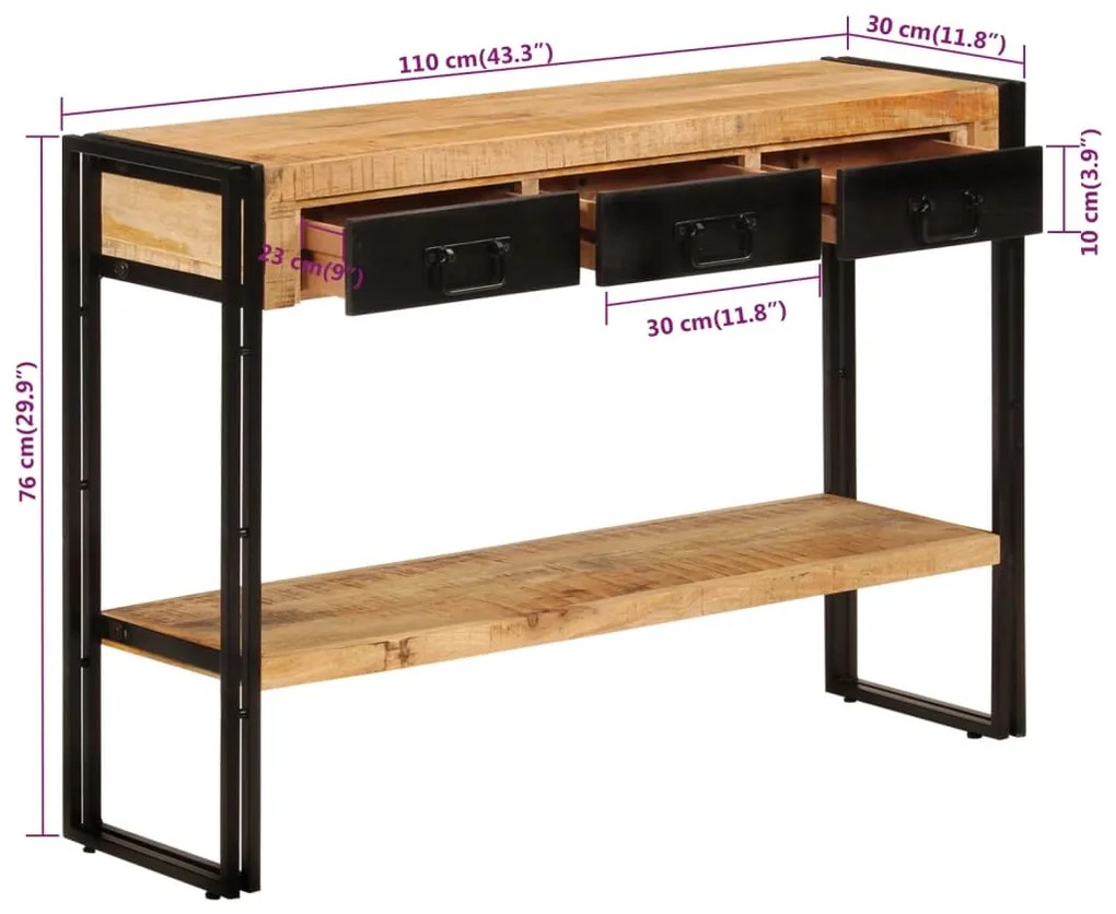 Mesa consola 110x30x76 cm madeira de mangueira maciça