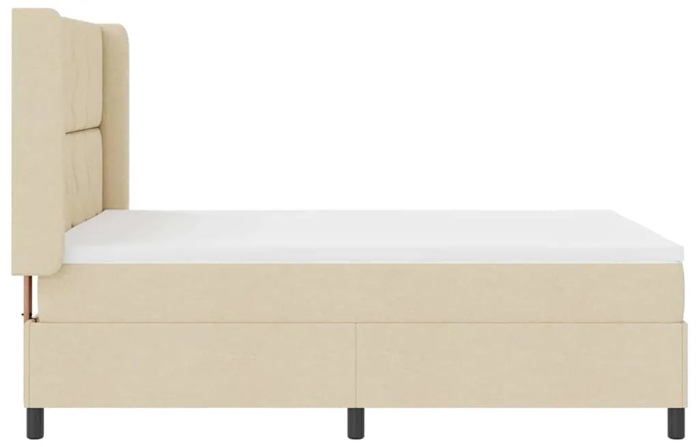 Cama com Estrado e Colchão - Creme - 140x190 cm - Tecido