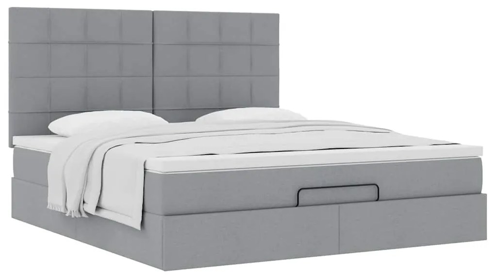 Estrutura cama otomana colchão 160x200 cm tecido cinzento claro