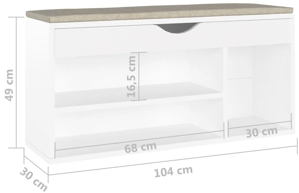 Banco sapateira c/ almofadão contraplacado 104x30x49 cm branco