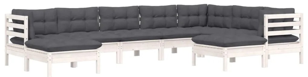 9 pcs conj. lounge de jardim c/ almofadões pinho maciço branco
