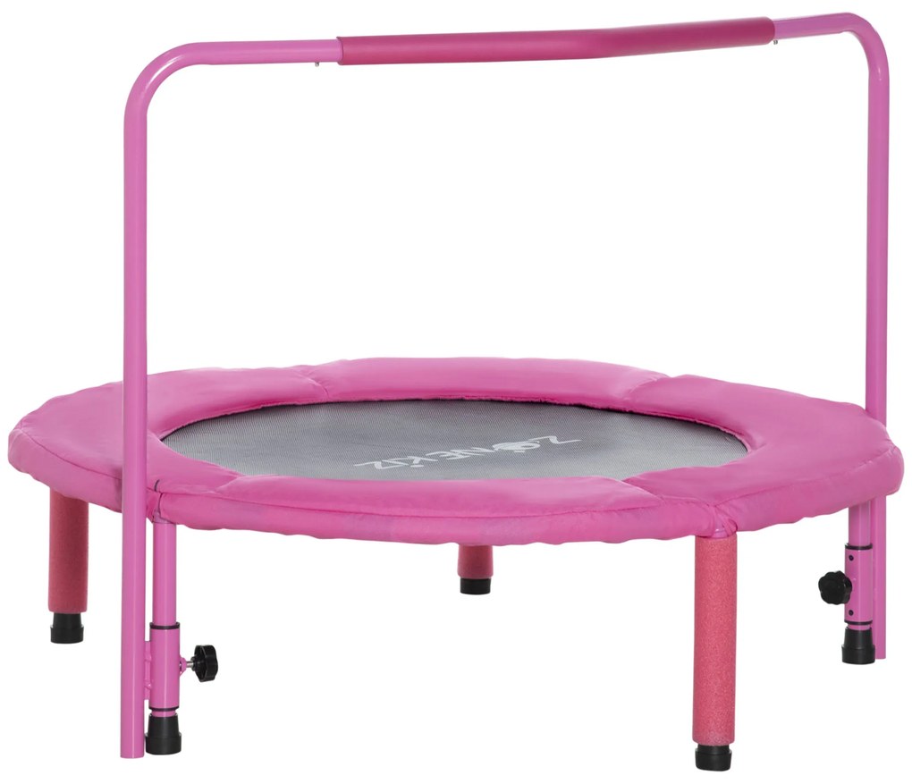 ZONEKIZ Trampolim Infantil 3 em 1 Trampolim para Crianças de 1-6 Anos com Corrimão Amovível Mini Trampolim para Interior Ø96x74cm Rosa