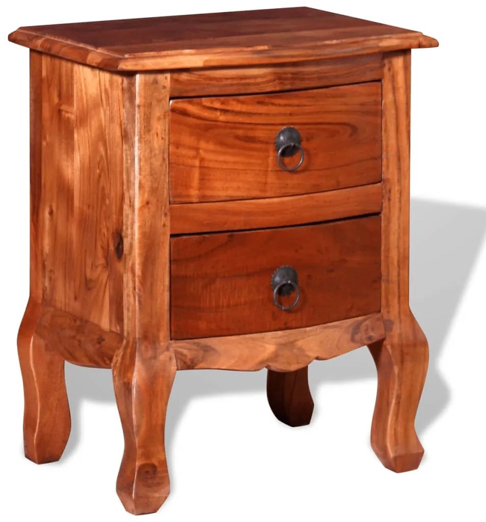 Mesa de cabeceira com gavetas madeira de acácia maciça