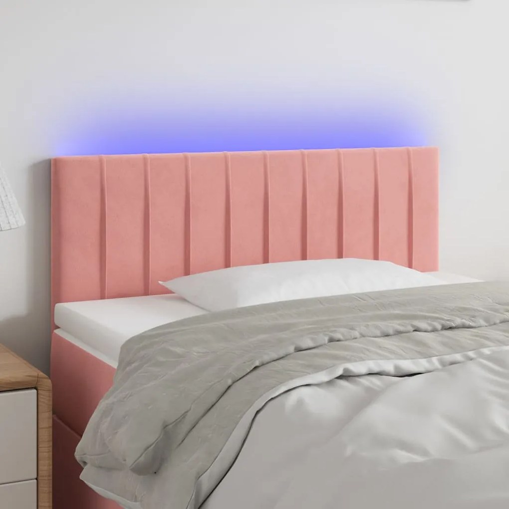 Cabeceira de cama c/ luzes LED veludo 80x5x78/88 cm rosa