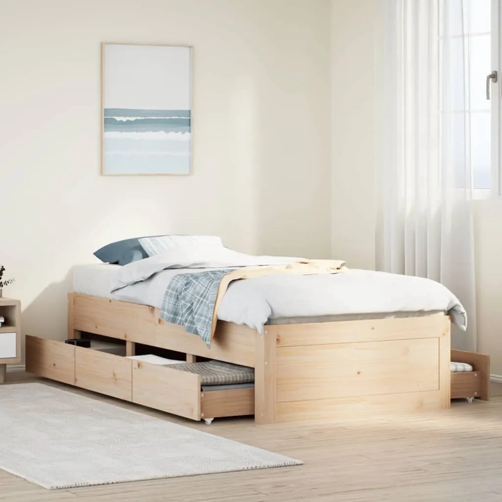 vidaXL Cama sem colchão com gavetas 100x200 cm madeira de pinho maciça