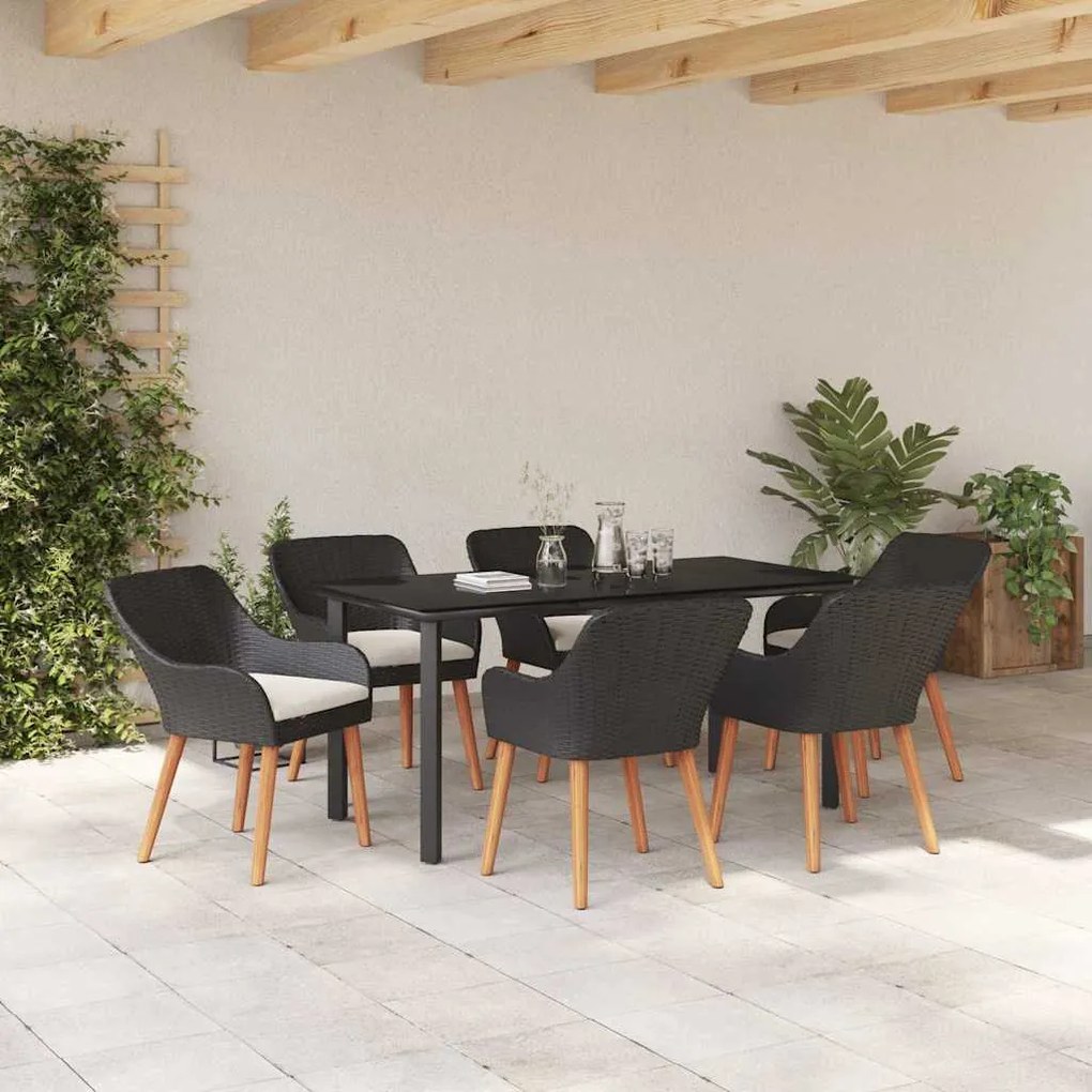 Conjunto de Jantar de Jardim com 7 Peças, Preto, em Rattan