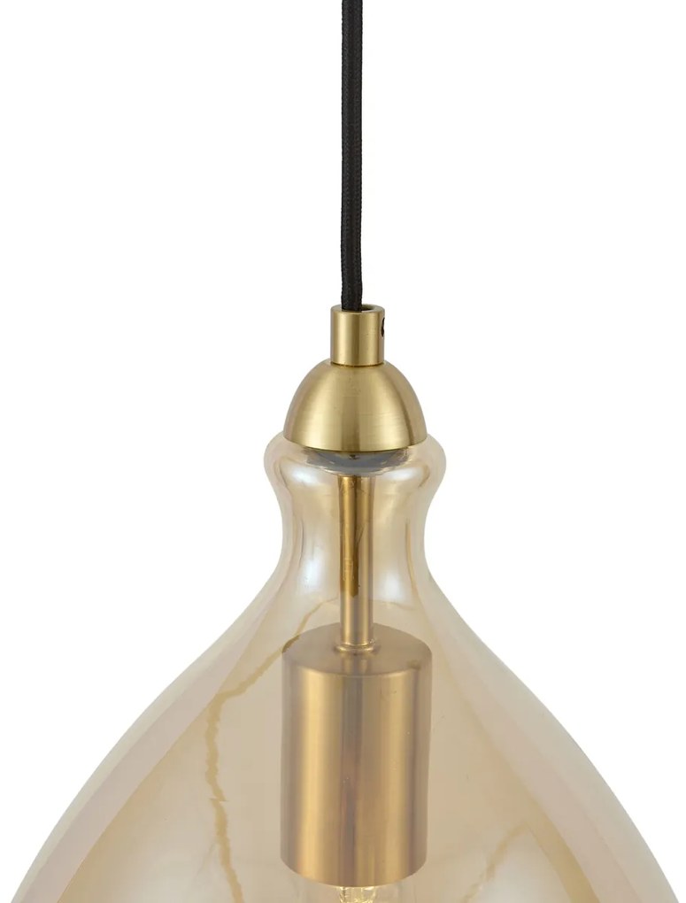 Candeeiro suspenso moderno dourado com vidro âmbar 3-luzes - Traditional Moderno