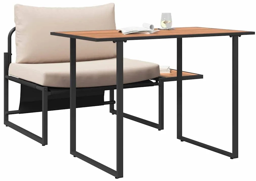 Conjunto de Jantar de Jardim com 2 Peças Cadeira Individual com Almofa