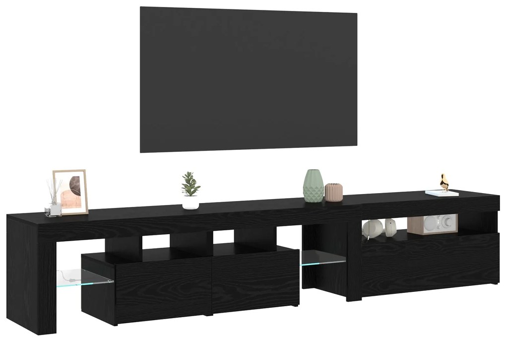 Armários para TV vidaXL 2 pcs com Luzes LED Carvalho Preto Madeira Eng
