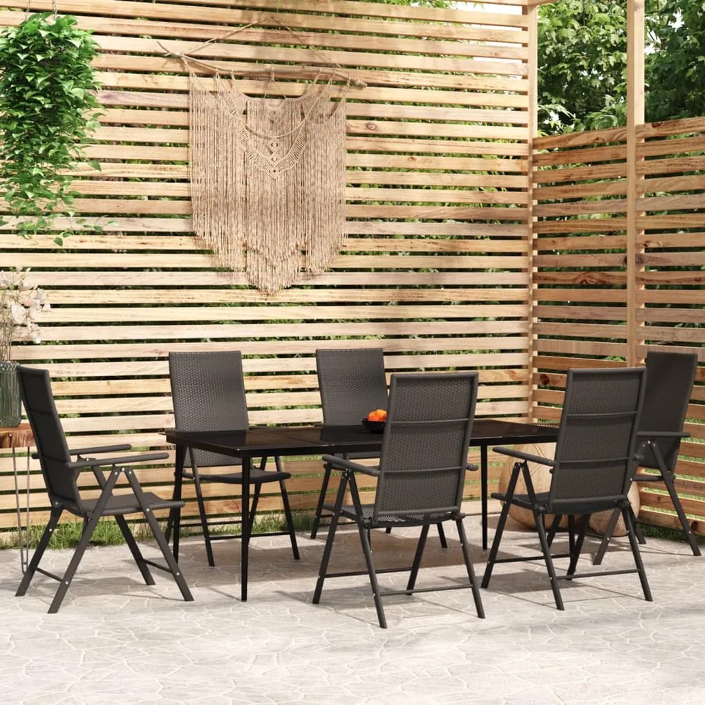 vidaXL 7 pcs conjunto de jantar para jardim preto