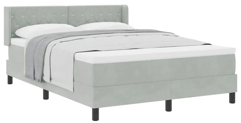 Cama box com colchão vidaXL Cinza claro 160x200 cm Veludo