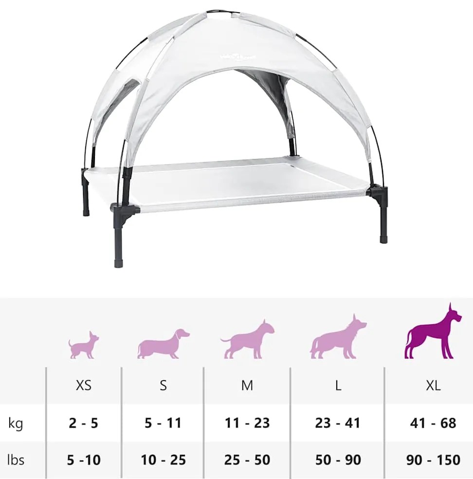 Cama Elevada para Cães com Teto Removível Cinza Prateado XL Aço