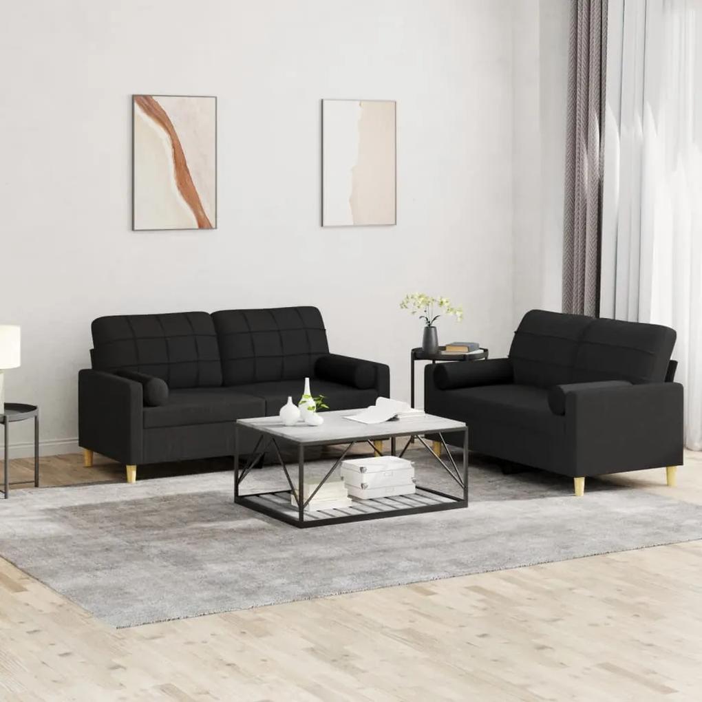 3201294 vidaXL 2 pcs conjunto de sofás com almofadas tecido preto