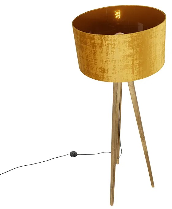 Tripé rústico madeira vintage abajur dourado 50cm - TRIPOD Classic Rústico