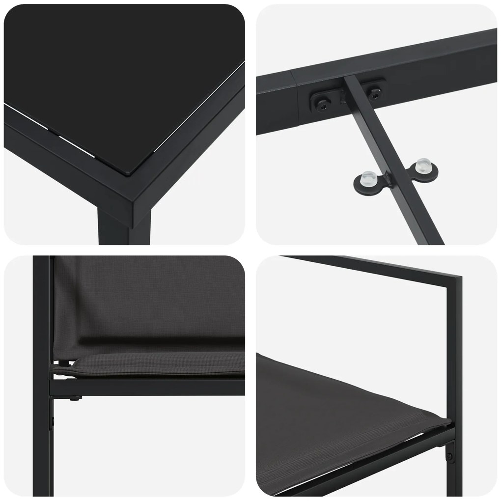 Conjunto de Jantar de 9 Peças para Jardim com Almofadas Preto Textilen