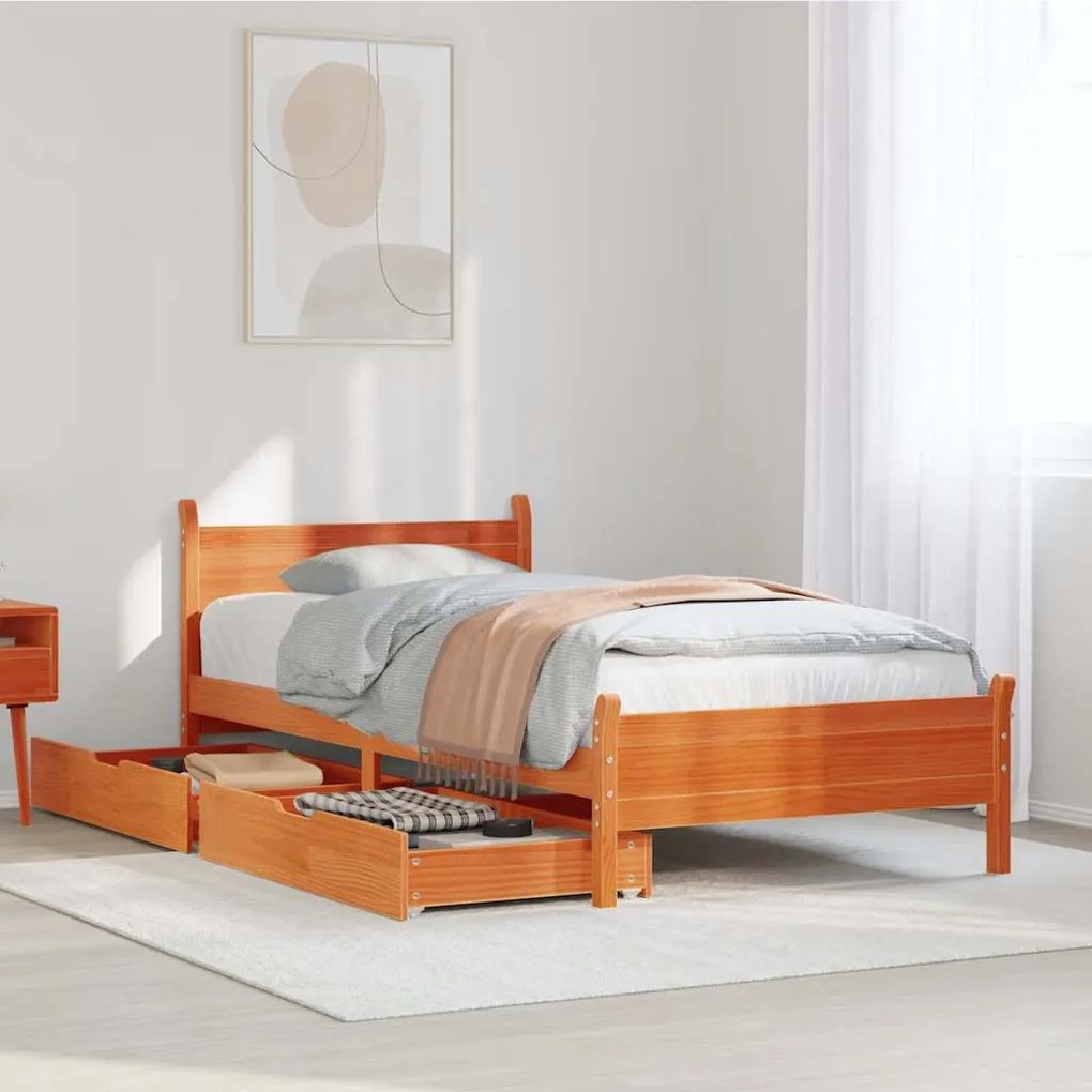 vidaXL Cama sem colchão 90x200 cm pinho maciço castanho-mel
