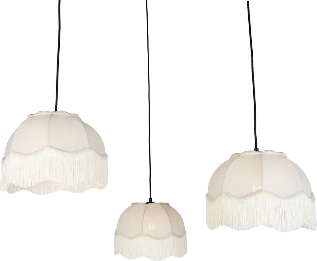 Candeeiro suspenso preto com abajur bege e interior branco 31,5cm 3-luzes - Cava