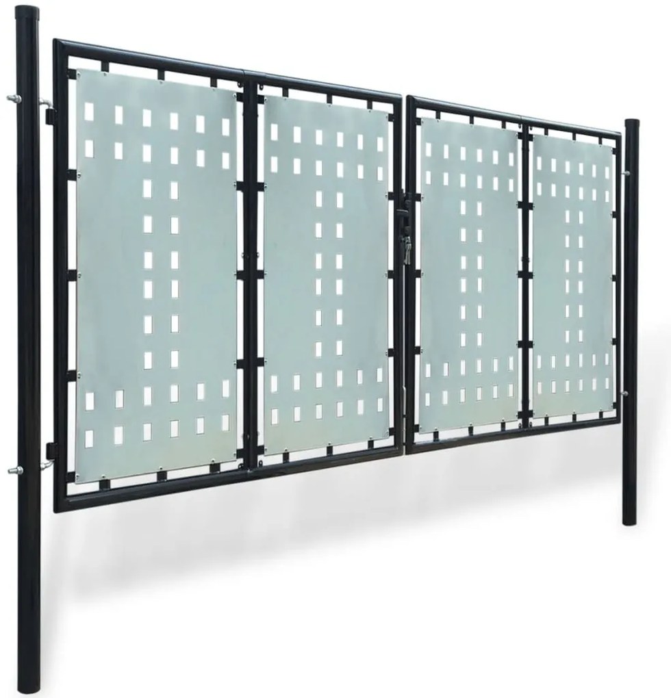 Portão de cerca com porta única 300x175 cm preto