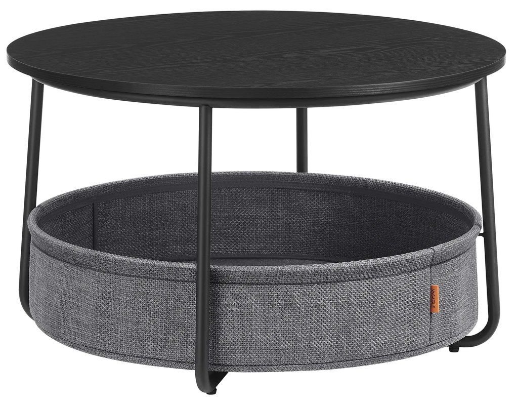 Mesa de Centro VASAGLE com Armazenamento, Mesa de Centro Redonda para Sala de Estar com Cesto de Tecido, Estilo Moderno, Estrutura de Metal, Preto Tinta e Cinza Ardósia LCT244B56