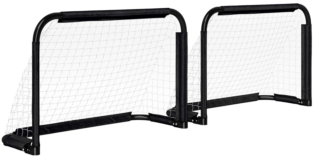 Conjunto de 2 Balizas de Futebol Dobráveis Portáteis com Suporte de Metal e Rede para Treino de Futebol 90x36x60 cm Preto