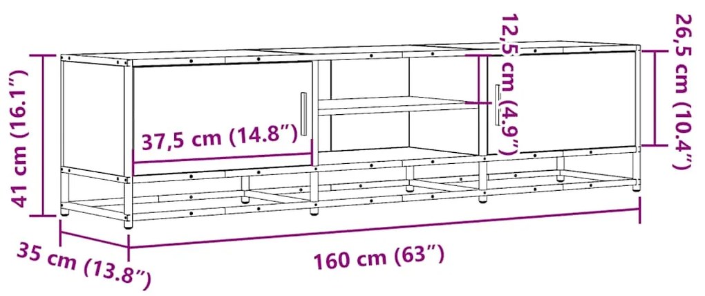 Móvel p/ TV 160x35x41cm derivados madeira/metal carvalho fumado