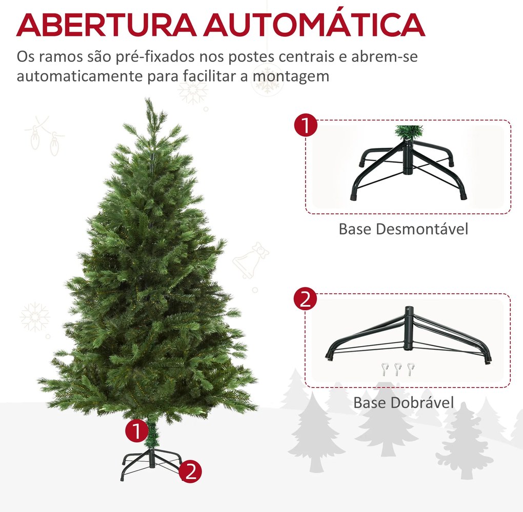 HOMCOM Árvore Artificial de Natal com Base Dobrável 696 Galhos PE Trid