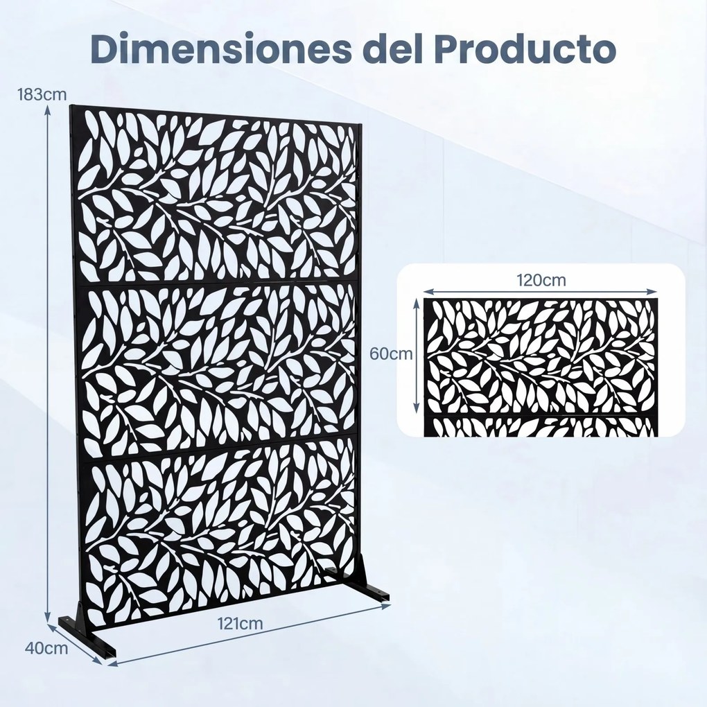 Biombo de Privacidade Exterior, 121 x 40 x 183 cm, Base Independente, Preto