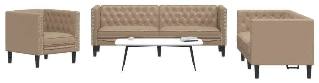 vidaXL 3 pcs conj. de sofás chesterfield couro artificial cappuccino