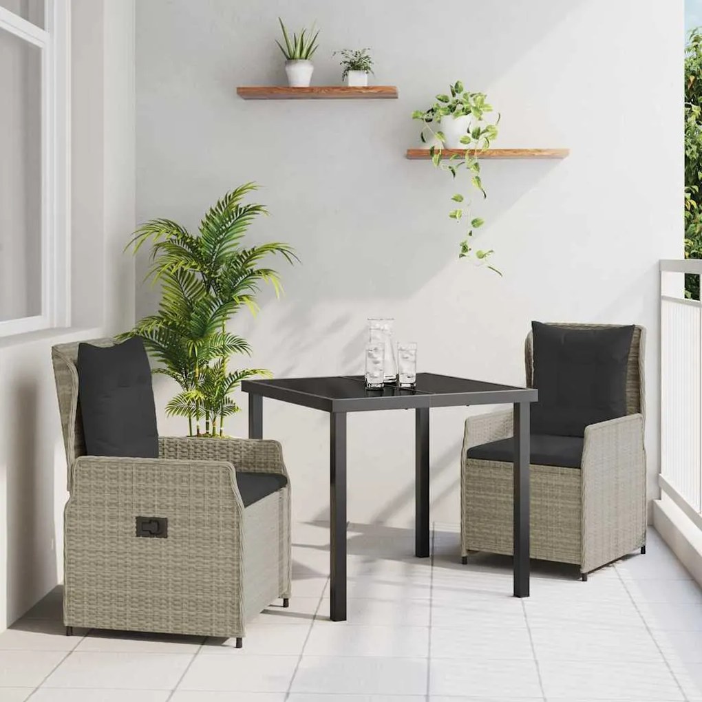 vidaXL Conjunto de Jantar de Jardim 3 Peças Cinza Claro em Rattan Sintético