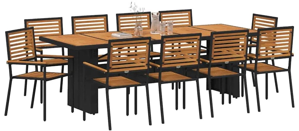Conjunto de Jantar de Jardim vidaXL 11 Peças Preto Rattan Poliéster Ac