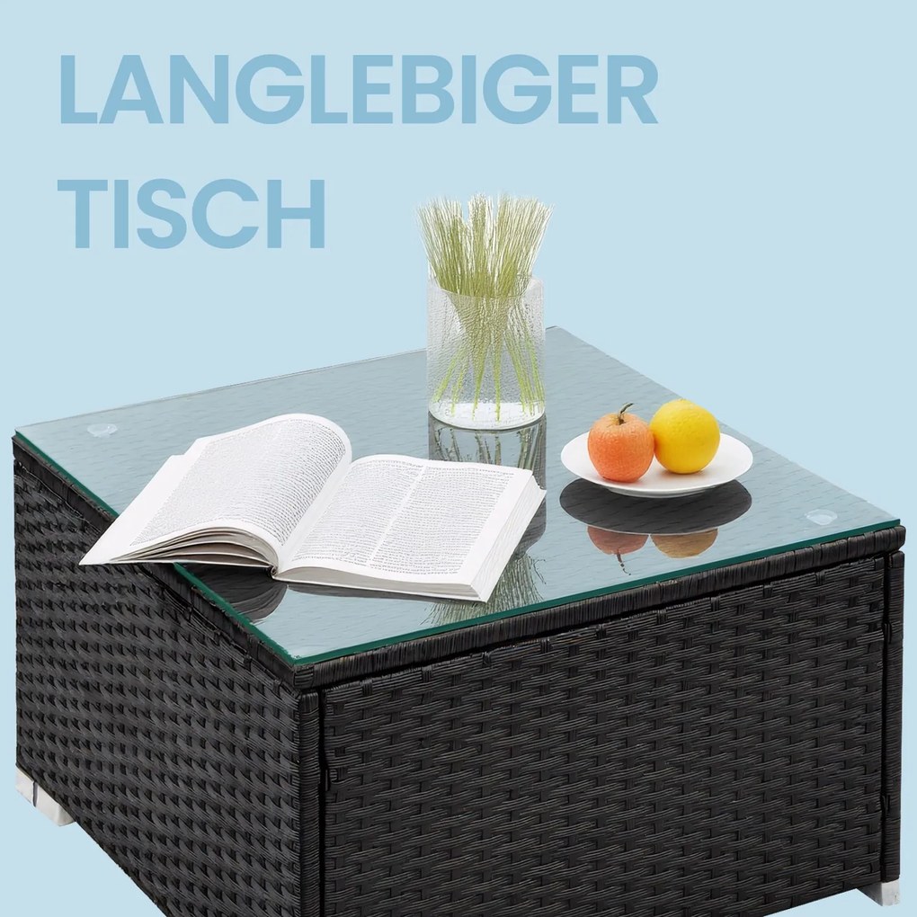 Conjunto de jardim, mobiliário de pátio em Polyrattan, mobiliário de varanda com almofadas e mesa de vidro Preto-Taupe