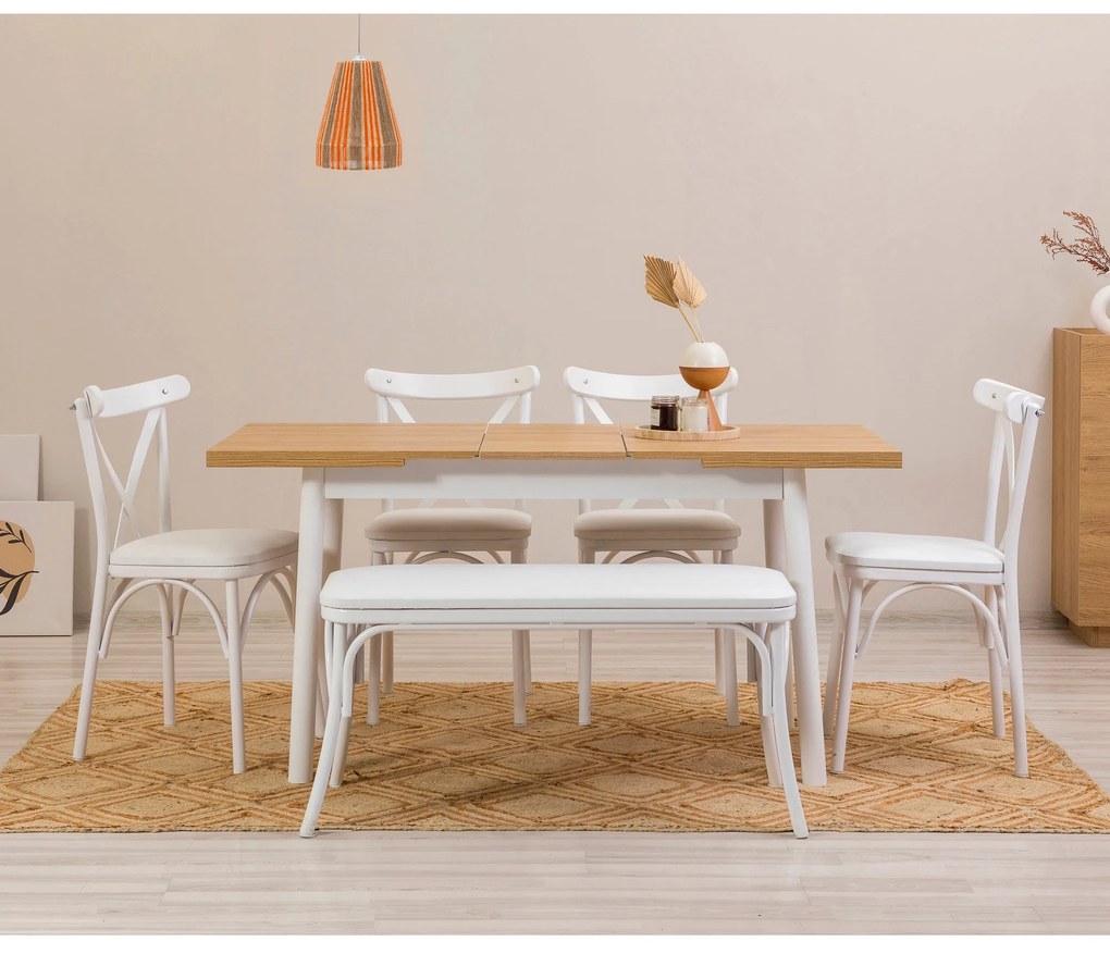Conjunto de Mesa de Jantar Extensível e Cadeiras Oliver – Branco – Mes